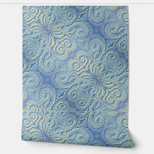 Blue Brocade pattern vinyl wallpaper