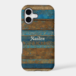 Blue Bronze and Gold Grunge Stripes Personalised