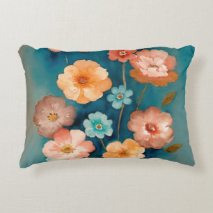 Blue, Bronze and Rust Floral Decorative Cushion