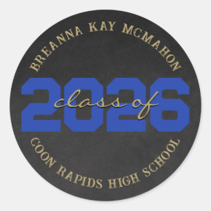 Blue & Bronze Chalkboard Class Graduation Stickers