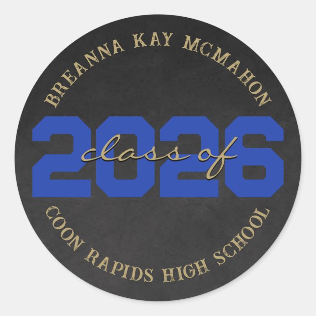 Blue & Bronze Chalkboard Class Graduation Stickers (Front)