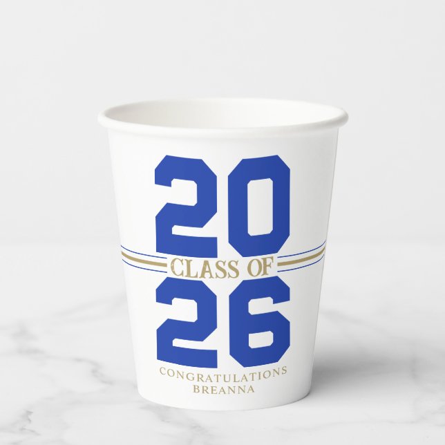 Blue & Bronze Class of Personalised Graduation Paper Cups (Back)