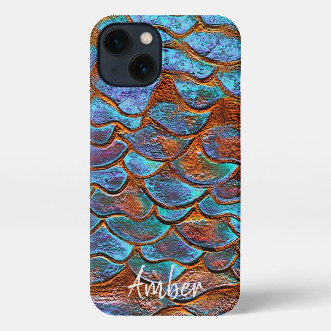 Blue Bronze Copper Metallic Pattern Personalised iPhone Case (Back)