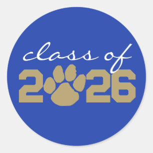 Blue & Bronze Gold Paw Print Graduation Stickers