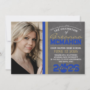 Blue & Bronze Paw Print Graduation Announcement