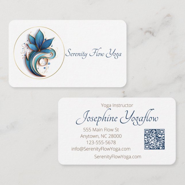 Blue Brown Abstract Lotus Elegant stylish QRC Business Card (Front/Back)