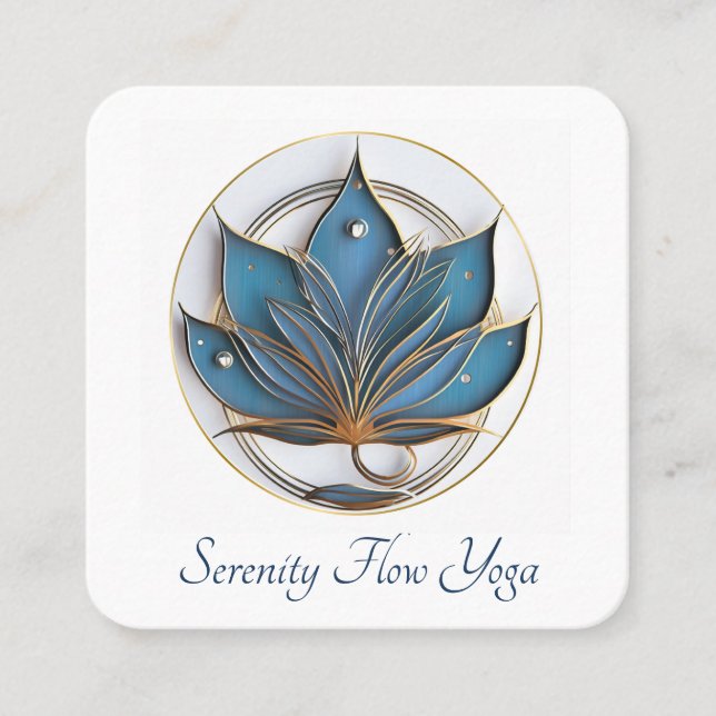 Blue Brown Abstract Lotus Flower Elegant stylish Square Business Card (Front)
