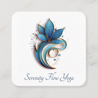 Blue Brown Abstract Lotus Swirl Elegant stylish Square Business Card