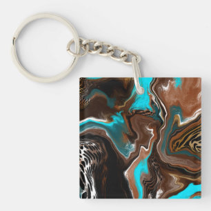 Blue, Brown and Black Abstract Art   Key Ring