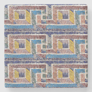Blue brown and Yellow Mosaic Print Stone Coaster