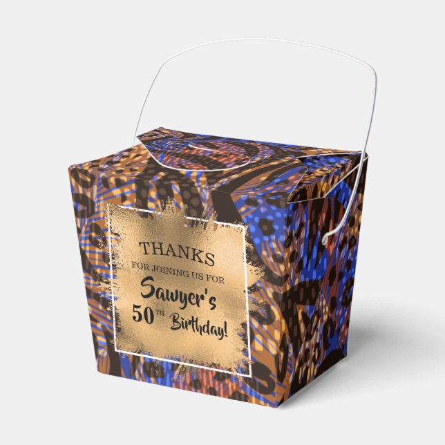 Blue Brown Animal Print Pattern Favour Box (Front Side)
