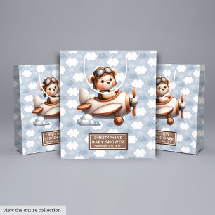 Blue Brown Bear Baby Shower Favor Bag For Boys