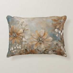 Blue Brown Beige Farmhouse Floral Accent Pillow