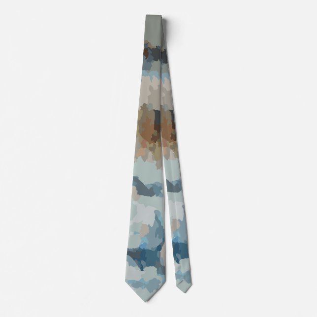 Blue brown beige taupe modern abstract nature  tie (Front)