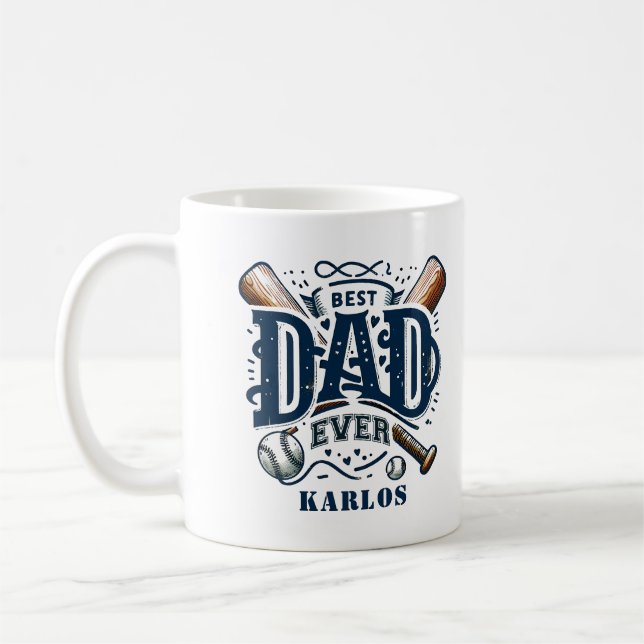 Blue Brown Best Baseball Dad Ever Coffee Mug (Left)