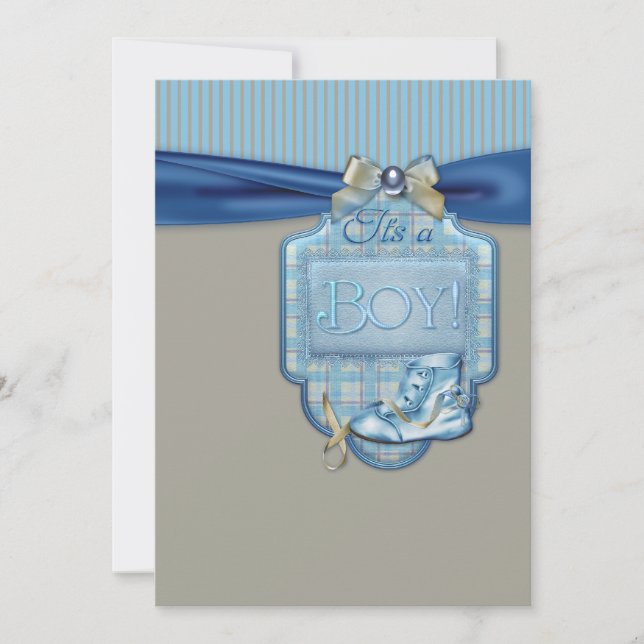Blue Brown Booties Baby Boy Shower Invitation (Front)