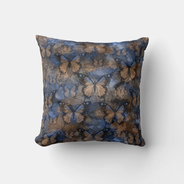 Blue Brown Butterflies Cushion (Front)