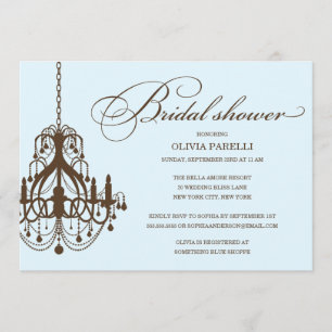 BLUE & BROWN CHANDELIER BRIDAL SHOWER INVITE