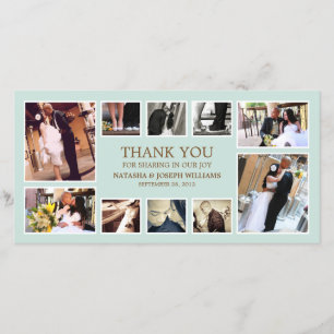 BLUE & BROWN COLLAGE WEDDING THANK YOU CARD