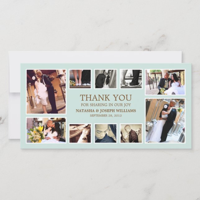 BLUE & BROWN COLLAGE | WEDDING THANK YOU CARD (Front)