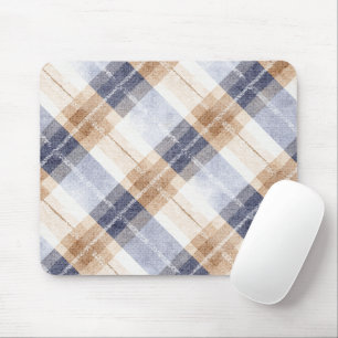 Blue Brown Cream Plaid Stripes Mouse Pad