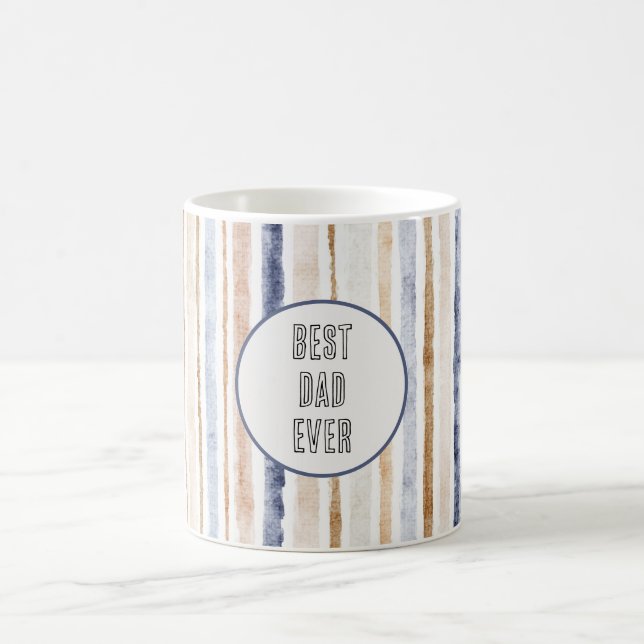 Blue Brown Cream Stripes Best Dad Ever Coffee Mug (Center)