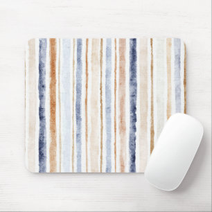 Blue Brown Cream Stripes Mouse Pad