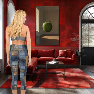 Blue & Brown Denim Patchwork Custom Text & Logo Capri Leggings