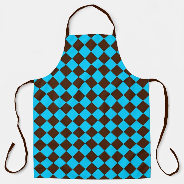 Blue Brown Diamond Chequered Pattern Apron (Front)