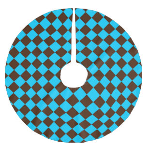 Blue Brown Diamond Chequered Pattern	 Brushed Polyester Tree Skirt