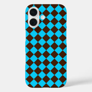 Blue Brown Diamond Chequered Pattern iPhone 16 Case
