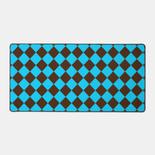 Blue Brown Diamond Chequered Pattern Desk Mat