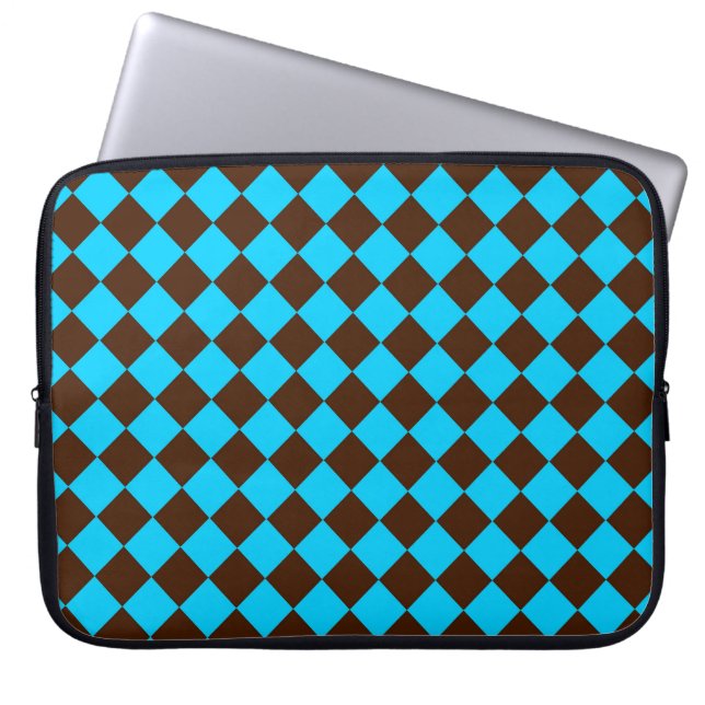 Blue Brown Diamond Chequered Pattern	 Laptop Sleeve (Front)