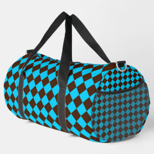 Blue Brown Diamond Chequered Pattern Large Duffle Bag