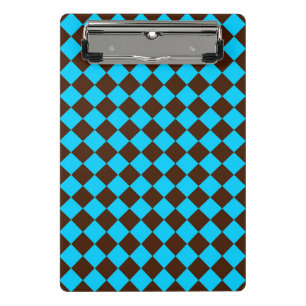 Blue Brown Diamond Chequered Pattern Mini Clipboard