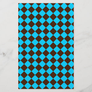 Blue Brown Diamond Chequered Pattern Stationery