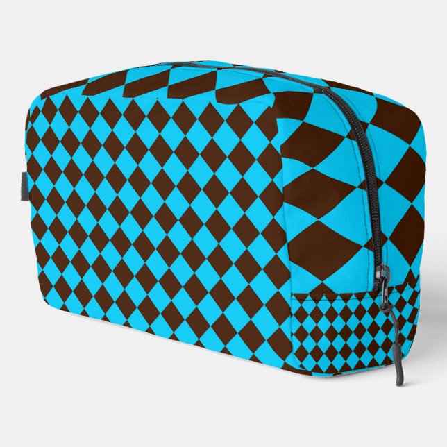 Blue Brown Diamond Chequered Pattern Toiletry Bag (Right Corner)