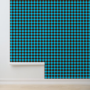 Blue Brown Diamond Chequered Pattern Wallpaper