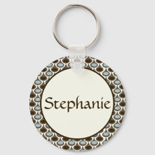 Blue Brown Dots Customisable Name Button Keychain