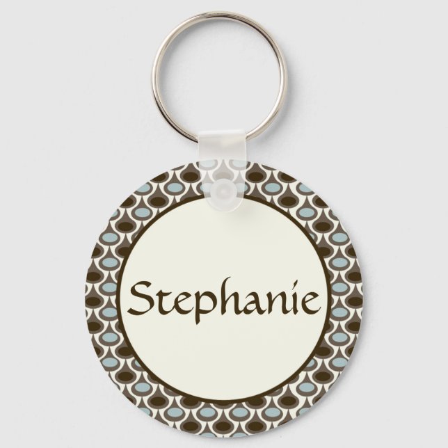 Blue Brown Dots Customisable Name Button Keychain (Front)