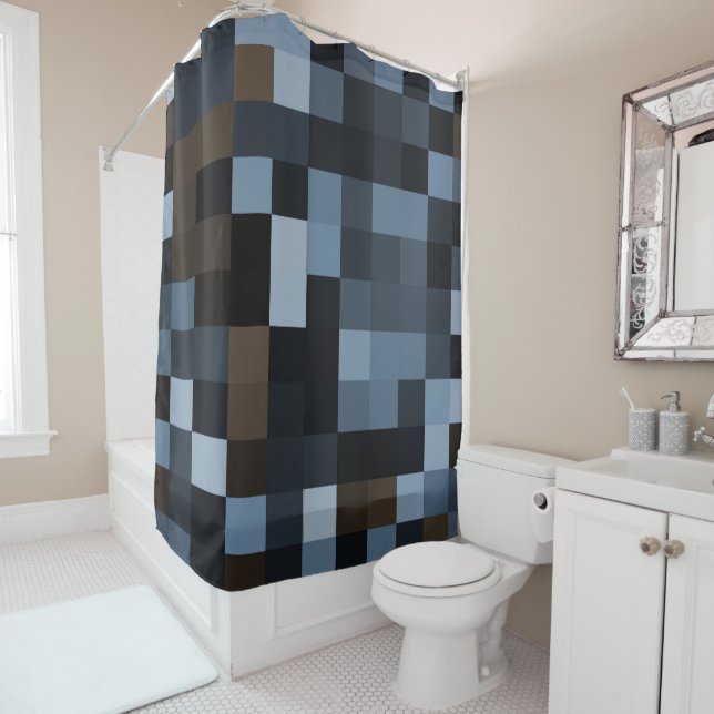blue, brown, fabric, textile, design, plaid, shower curtain (In Situ)