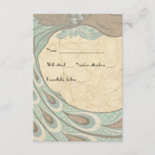 Blue Brown Faded Vintage Peacock rsvp Card