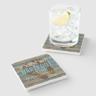 Blue Brown Faux Weathered Wooden Plank Pattern Stone Coaster