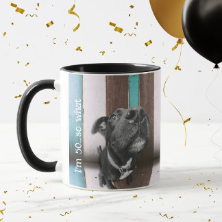 Blue Brown Funny 50th Dog Close Up Mug