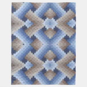 Blue Brown Geometric Sherpa Throw Fleece Blanket