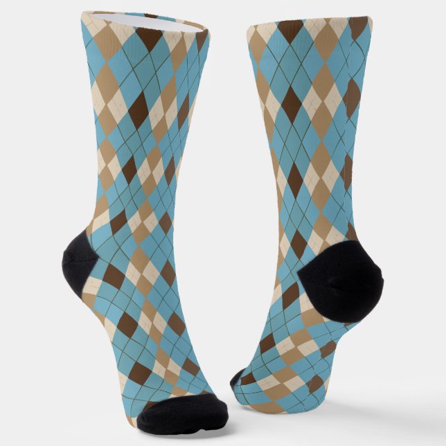 Blue Brown Gingham Pattern Socks (Angled)