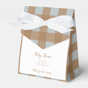 Blue & Brown Gingham Shower Thank You Favor Box
