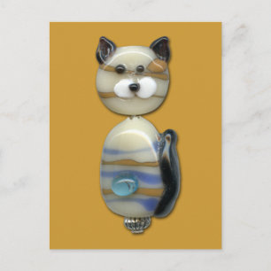 Blue Brown Glass Bead Cat Postcard