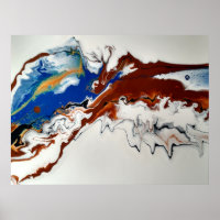 Blue Brown Gold Marble Abstract Fluid Art