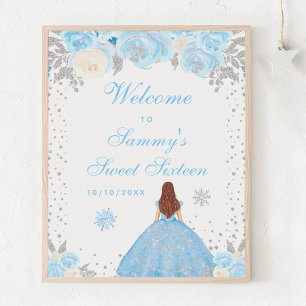 Blue Brown Hair Girl Sweet Sixteen Welcome Poster